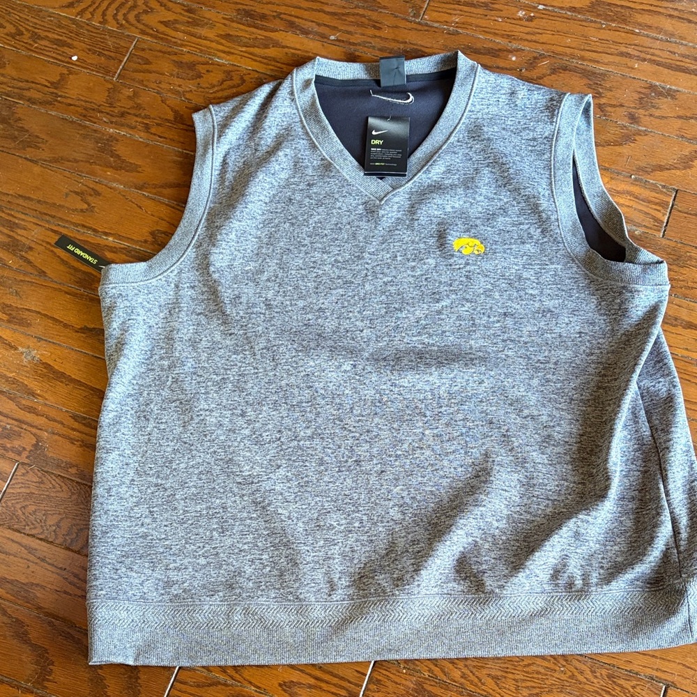 Nike Grey Sleeveless V-Neck Knit Vest with Yellow Logo
